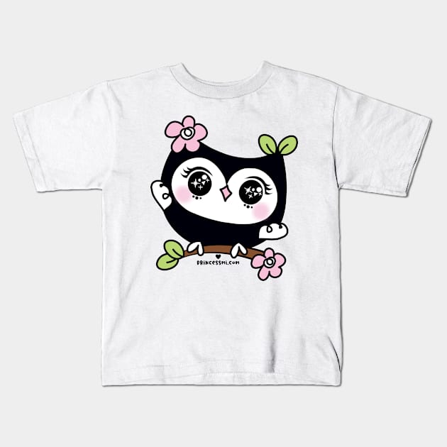 cute kawaii owl art on the tree branch Kids T-Shirt by princessmi-com